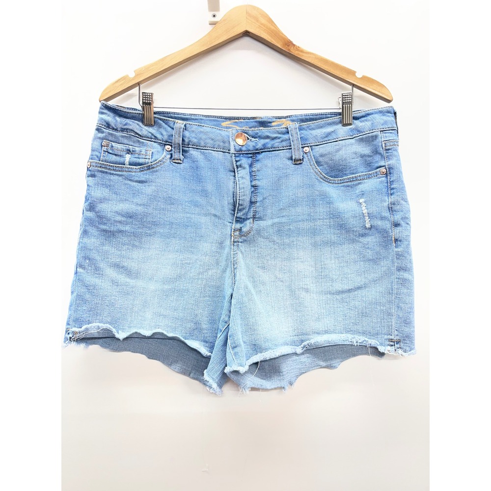 Seven7 Weekend Short Womens 12 Light Wash Distressed Raw Hem Denim Jean Shorts